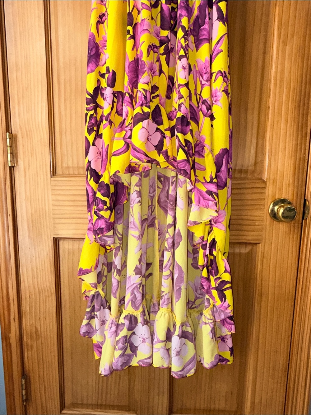 Boston Proper Yellow High Low Maxi Dress w/Pink-Purple Floral Print-M-EC - Picture 7 of 15